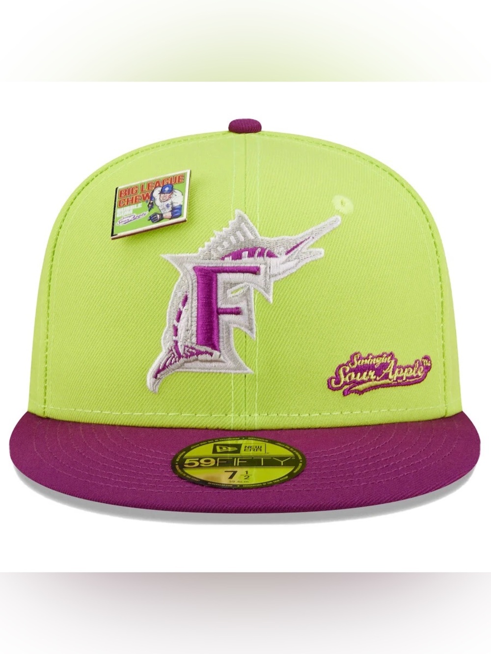 Florida Marlins New Era X MLB Big League Chew Sour Apple Fitted Hat Sz 7 1/2 NWT